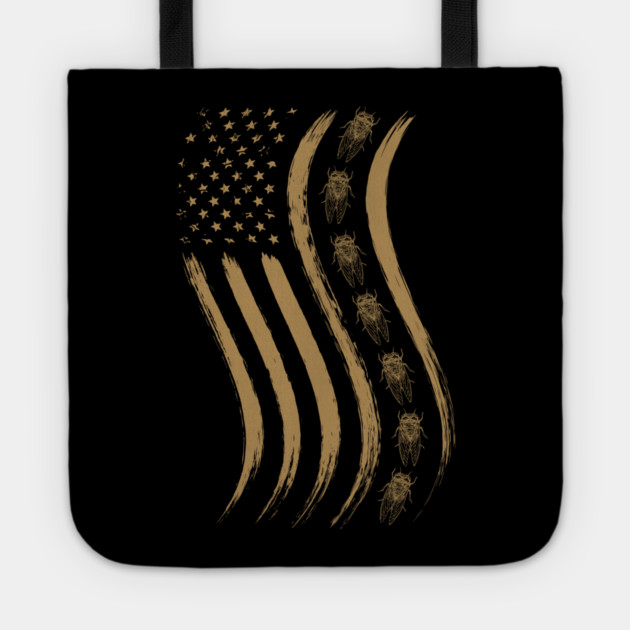Cicada Line in Waving Distressed US Flag for Cicada Reemergence Tote by creative