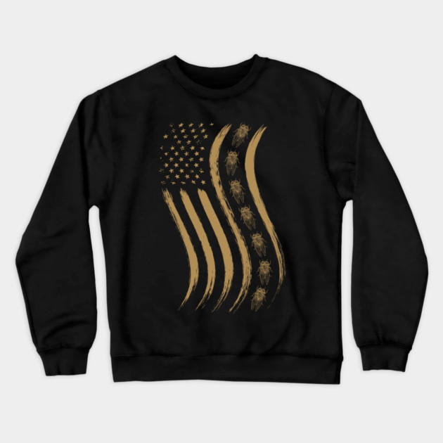 Cicada Line in Waving Distressed US Flag for Cicada Reemergence Crewneck Sweatshirt by creative