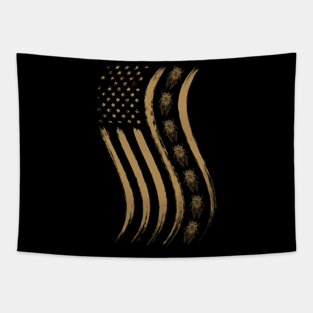 Cicada Line in Waving Distressed US Flag for Cicada Reemergence Tapestry by creative