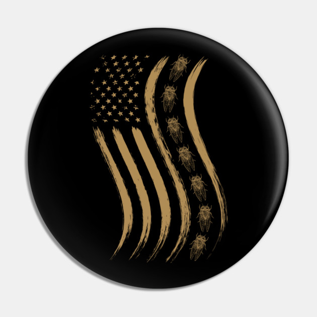 Cicada Line in Waving Distressed US Flag for Cicada Reemergence Pin by creative
