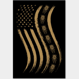 Cicada Line in Waving Distressed US Flag for Cicada Reemergence Posters and Art