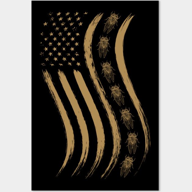 Cicada Line in Waving Distressed US Flag for Cicada Reemergence Wall Art by creative
