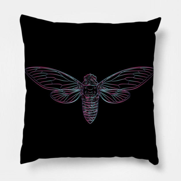 Cicada Vaporwave Aesthetic Style Line Art 2021 Reemergence Pillow by creative