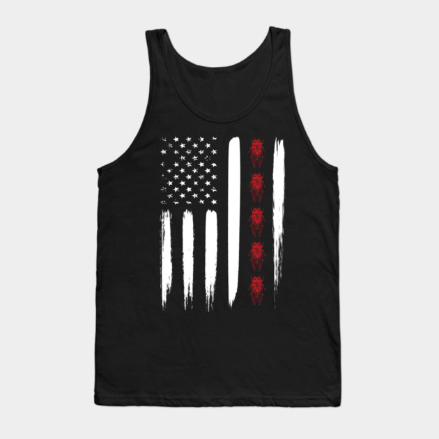 Cicada Line in Distressed US Flag for Cicada Reemergence Tank Top by creative