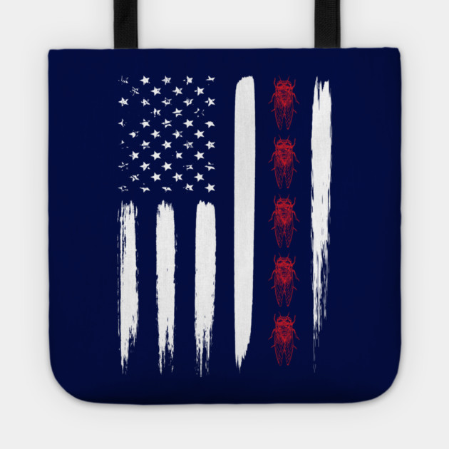 Cicada Line in Distressed US Flag for Cicada Reemergence Tote by creative