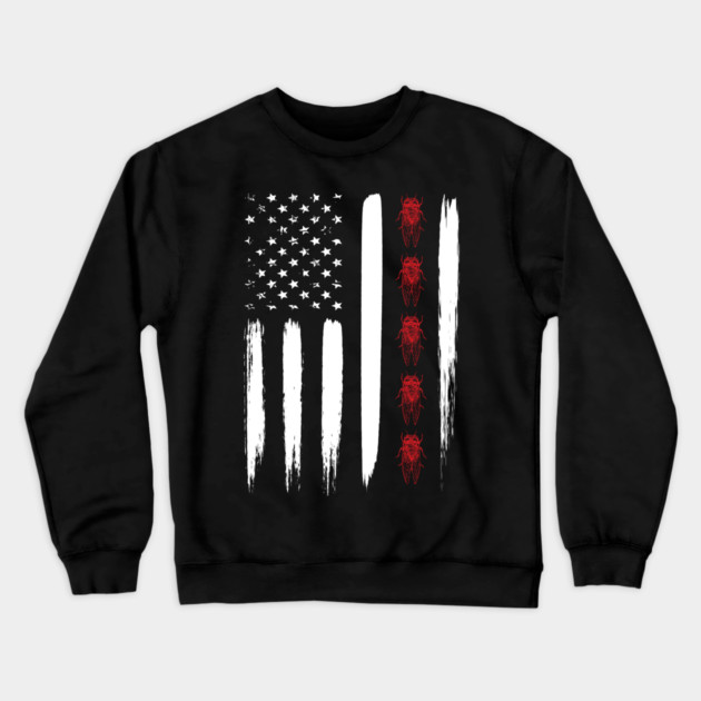 Cicada Line in Distressed US Flag for Cicada Reemergence Crewneck Sweatshirt by creative