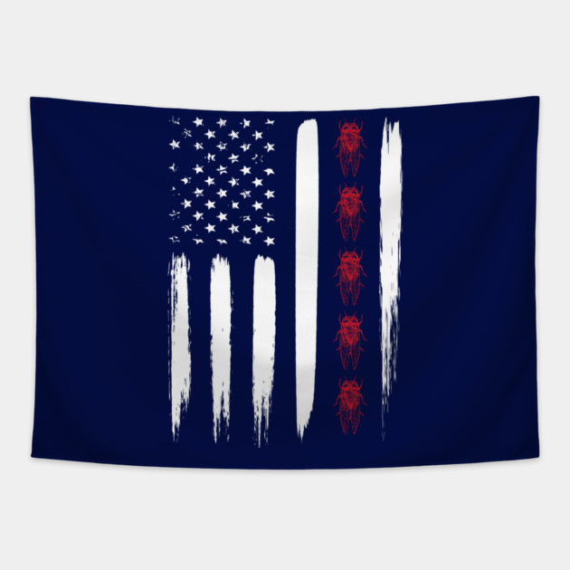 Cicada Line in Distressed US Flag for Cicada Reemergence Tapestry by creative