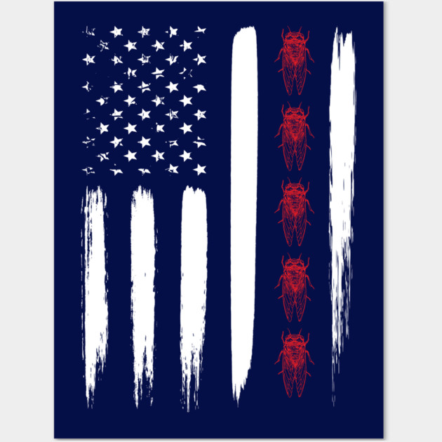 Cicada Line in Distressed US Flag for Cicada Reemergence Wall Art by creative