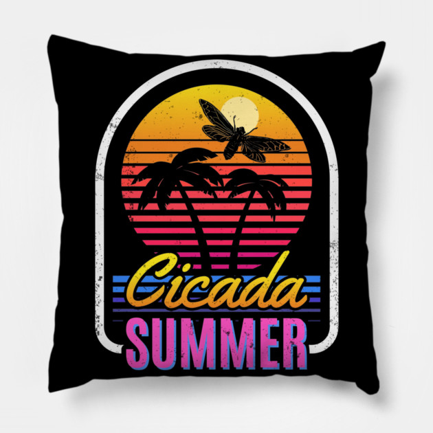 Cicada Summer Retro Vintage Vaporwave Art Meme Pillow by creative