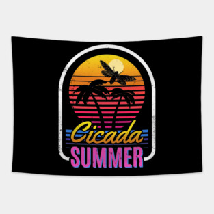 Cicada Summer Retro Vintage Vaporwave Art Meme Tapestry