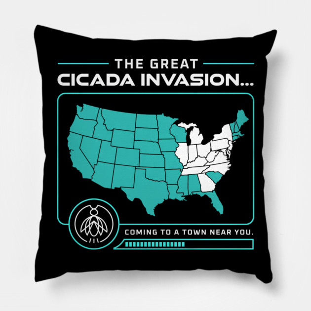 Cicada Invasion Coming to These States in US Map Pillow by creative