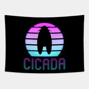 Retro Vintage Vaporwave Cicada Minimalist Tapestry