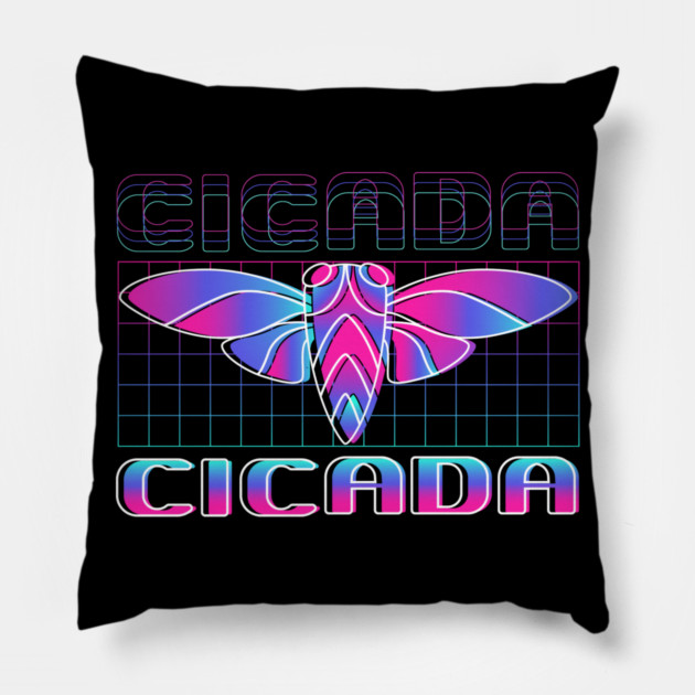 Retro Vintage Vaporwave Cicada Glitch Pillow by creative