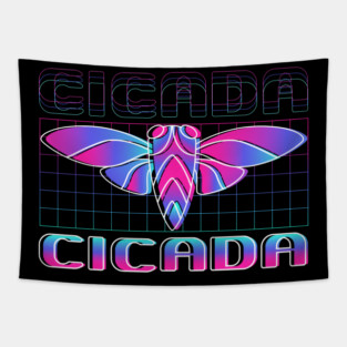 Retro Vintage Vaporwave Cicada Glitch Tapestry