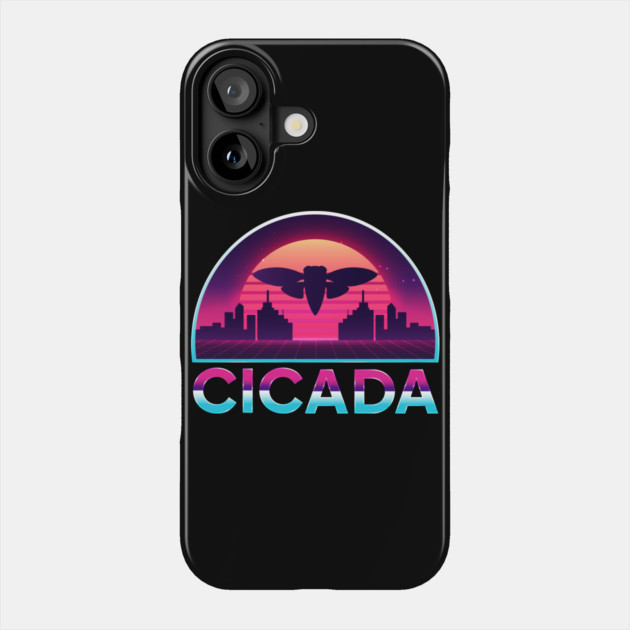 Retro Vintage Vaporwave Cityscape Cicada Phone Case by creative