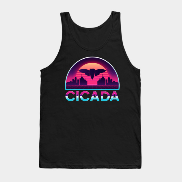Retro Vintage Vaporwave Cityscape Cicada Tank Top by creative