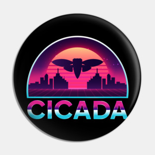 Retro Vintage Vaporwave Cityscape Cicada Pin