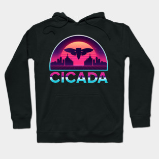 Retro Vintage Vaporwave Cityscape Cicada Hoodie