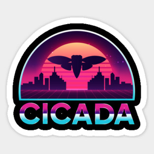 Retro Vintage Vaporwave Cityscape Cicada Sticker