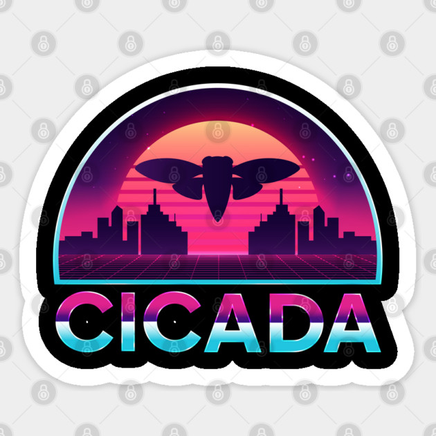 Retro Vintage Vaporwave Cityscape Cicada Sticker by creative