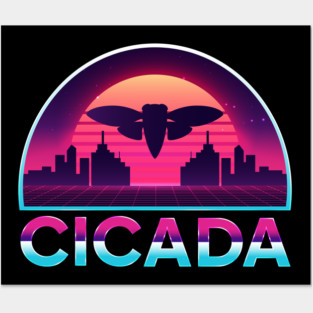 Retro Vintage Vaporwave Cityscape Cicada Posters and Art