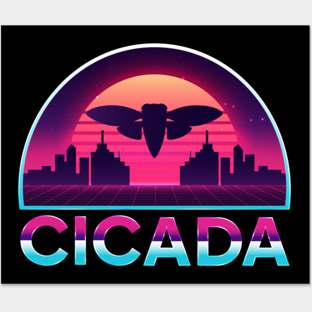 Retro Vintage Vaporwave Cityscape Cicada Wall Art by creative