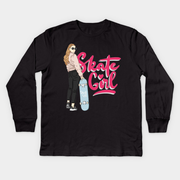 skate girl Kids Long Sleeve T-Shirt by James Bates