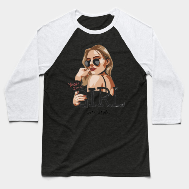 glasses girl Baseball T-Shirt by James Bates