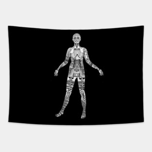 Abstract Cyborg - Robot With The Mandala Effect Tapestry