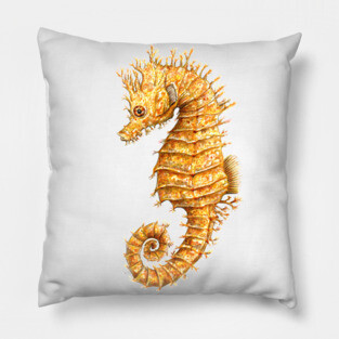 Yellow seahorse Hippocampus Pillow
