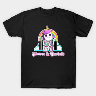 Tattoos and Barbells, unicorn fitness, barbell unicorn, gym girl T-Shirt