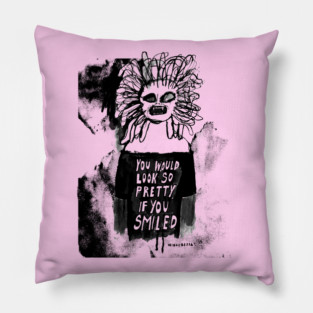 Smile Medusa Smile BLACK + WHITE Pillow