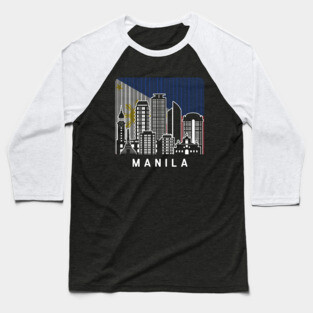 Manila NCR Skyline Philippines Flag Baseball T-Shirt