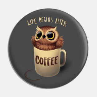 Night Owl - Fluffy Cute Bird - Morning Coffee Pin