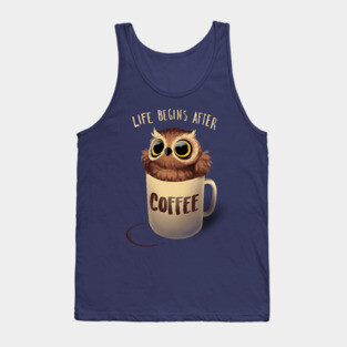 Night Owl - Fluffy Cute Bird - Morning Coffee Tank Top
