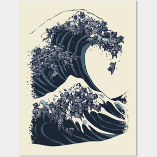 The Great Wave of Black Pug Posters and Art