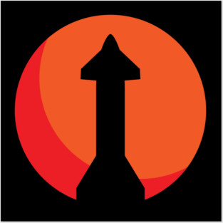 Starship Rocket Spacecraft Silhouette with Mars Posters and Art