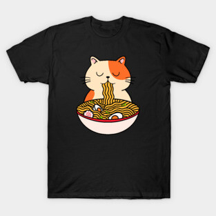 Cat Kawaii Eating Ramen Japanese Aesthetic T-Shirt