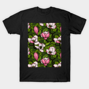 Blooming magnolia on dark green T-Shirt