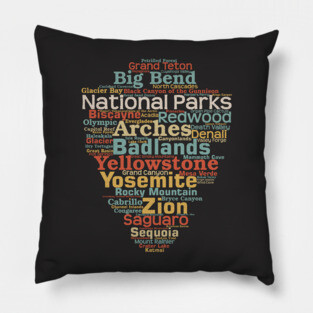 US National Parks Arrowhead Word List Cloud Camping Hiking Retro Pillow