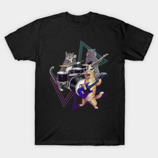 Cat band- Rock band kitties playing the bass, electric guitar, and drums T-Shirt