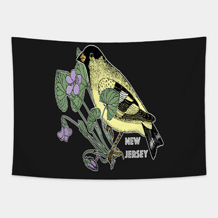 New Jersey State Bird and Flower - Nature Illustration Tapestry