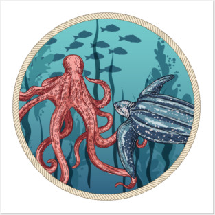 Round Sea Life Stamp Posters and Art