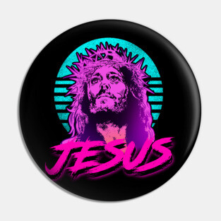 Jesus Retrowave Pin