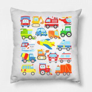 18 Cars Trucks Vehicles Locomotive Trash Truck School Bus Plane Boat Car Digger Tractor Pillow