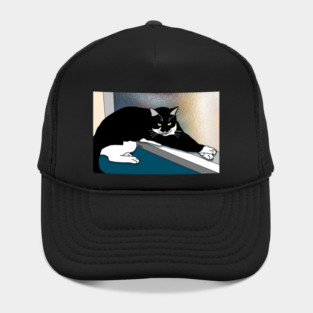 CUTE Tuxedo Cat resting on the window sill  Copyright TeAnne Hat