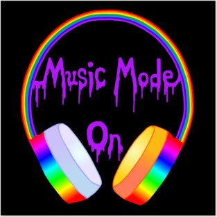 Music Mode On Rainbow Headphones Posters and Art