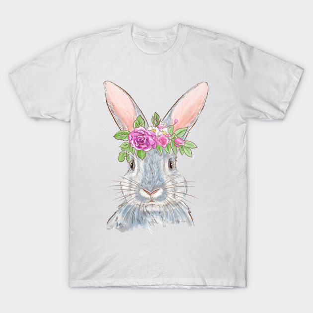 Cute Bunny with Floral Crown Illustration T-Shirt by denizko