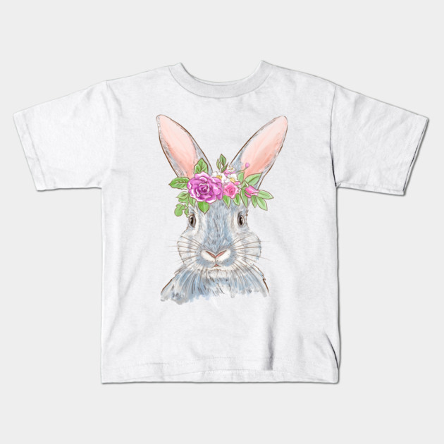 Cute Bunny with Floral Crown Illustration Kids T-Shirt by denizko