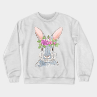 Cute Bunny with Floral Crown Illustration Crewneck Sweatshirt